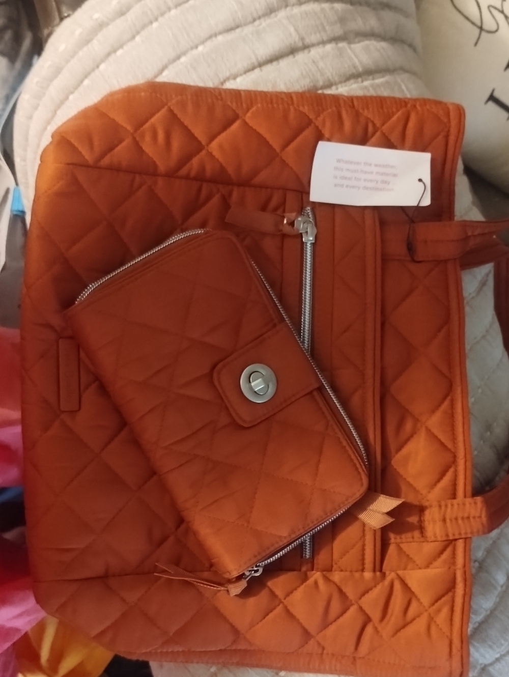 Vera Bradley Orange Quilted Tote with Matching Wallet